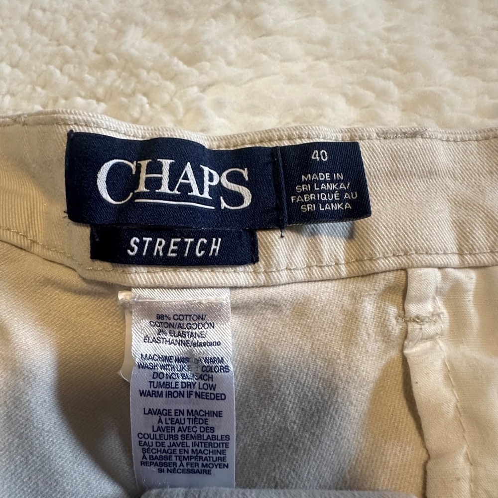 Chaps Men's Flat Front Shorts Size 40 Khaki Tan Stretch Cotton Chino 9" Inseam - Picture 2 of 5